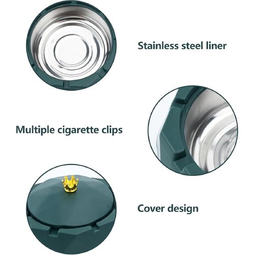 Green Crown Stainless Steel Ashtray with Lids, Ashtray for Indoor or Outdoor Use, Windproof, Ash Holder for Smokers, Desktop Smoking-Ash Tray for Home, Office Decoration Home Décor Accents