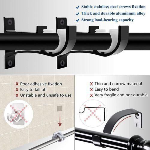 4pcs Heavy Duty Curtain Rod Brackets - Black Aluminum Alloy, 1-1.2" Diameter, Easy Install