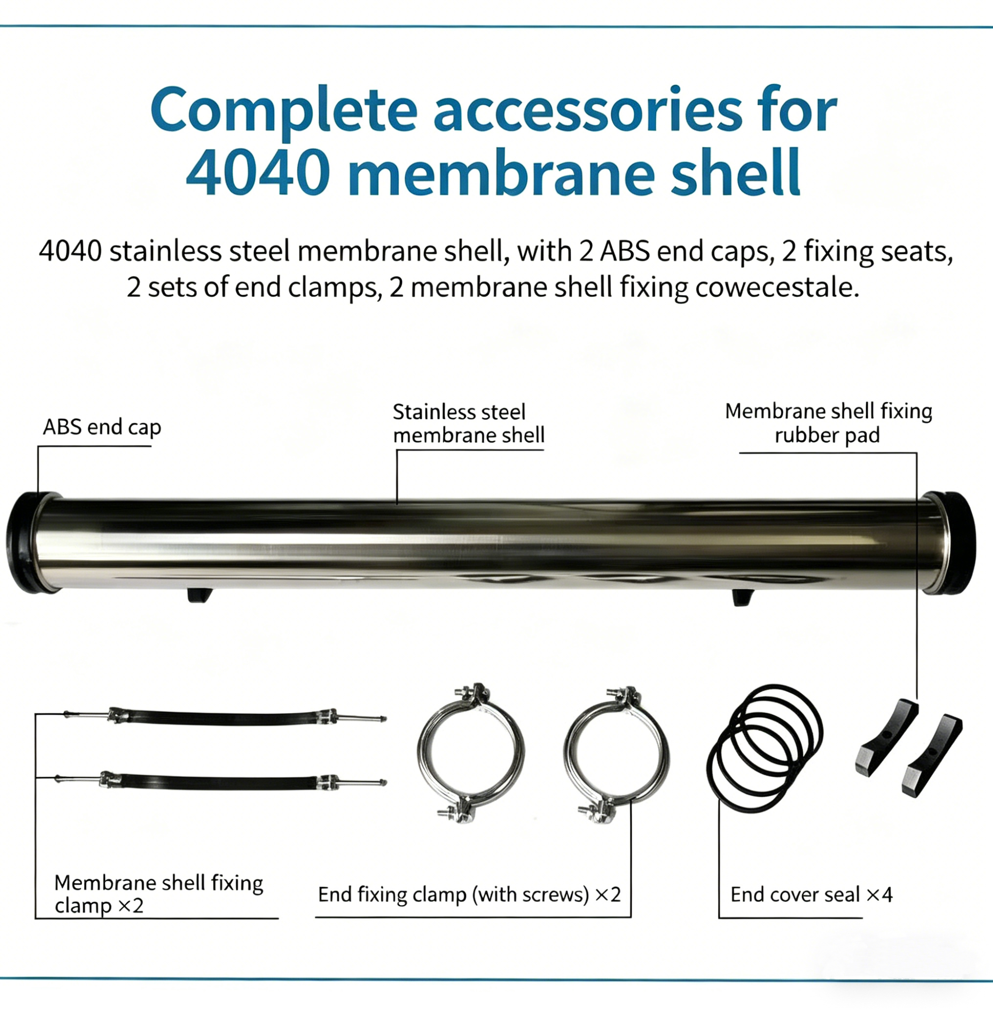 4040 Stainless Steel Reverse Osmosis RO Membrane Housing, Universal Water Treatment Shell Fittings for 8040