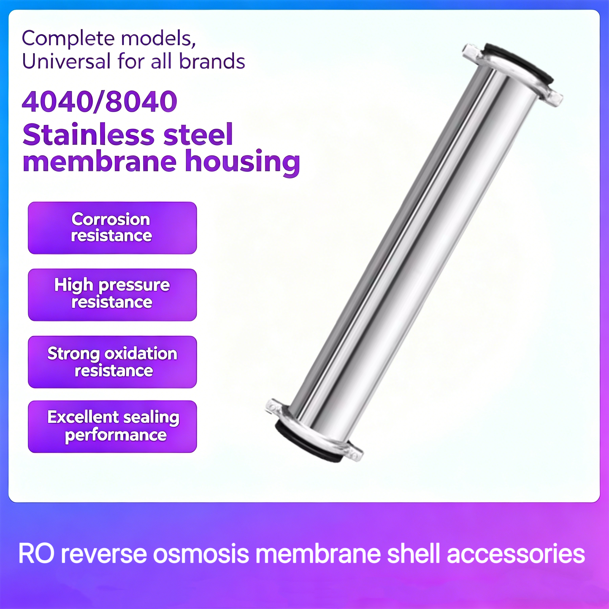 4040 Stainless Steel Reverse Osmosis RO Membrane Housing, Universal Water Treatment Shell Fittings for 8040
