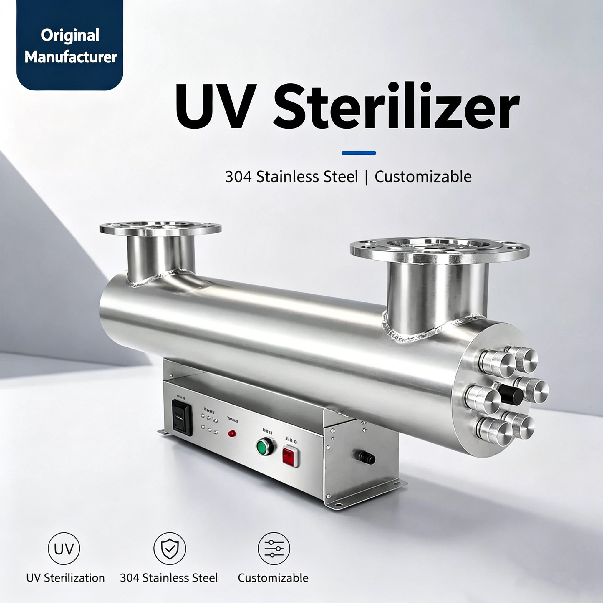 Pipeline UV Water Sterilizer, Flow-through Water Treatment UV Disinfection Equipment, for Secondary Water Supply, Water Tanks, Aquaculture & Swimming Pools