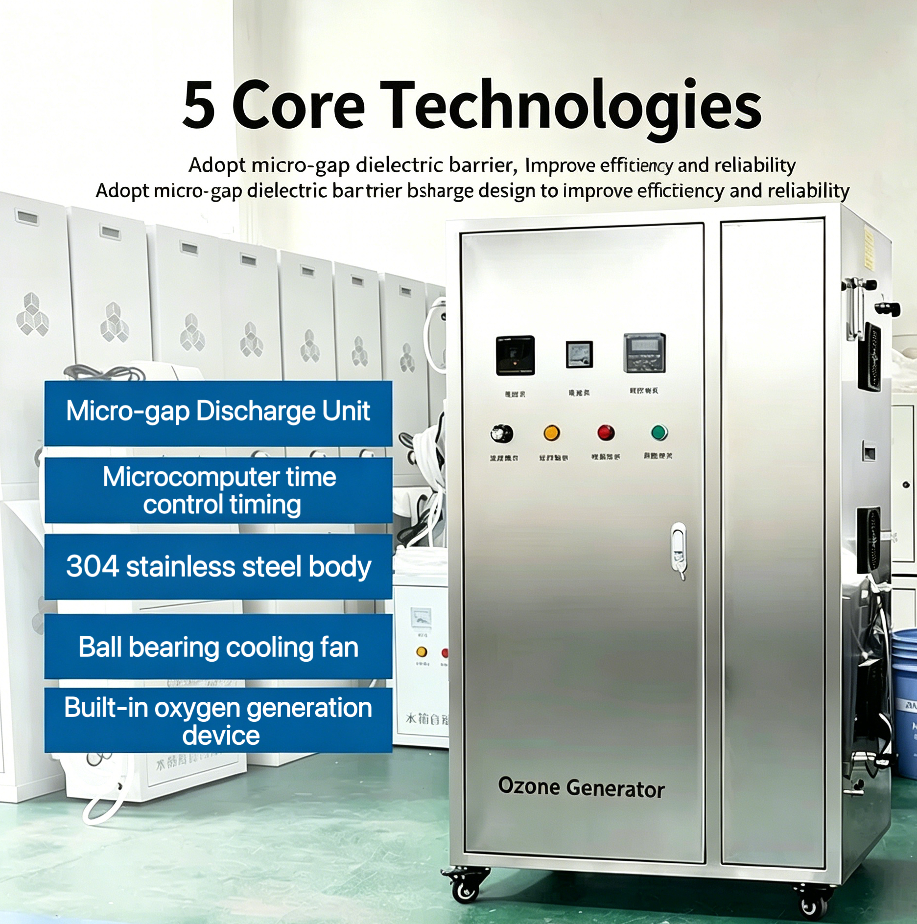 Ozone Generator for Water Treatment and Disinfection, Oxygen-fed & Air-fed Disinfector, Internal/External Water Tank Self-Cleaning and Space Sterilization Equipments