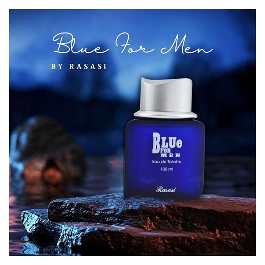 Rasasi Blue For Men Perfume 100ml (3.4 oz) EDT - Original Rasasi Blue For Men - Long Lasting Fresh, Spicy & Aromatic Scent MOKS