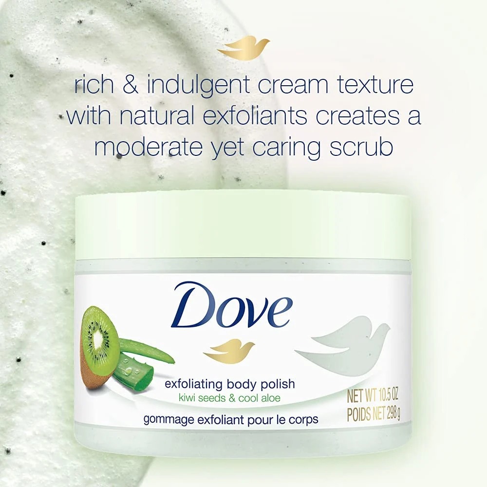 Dove Exfoliating Body Polish Scrub - Kiwi Seeds & Cool Aloe 298g (10.5 oz) - Refreshing Body Scrub & Soothing Exfoliating Moisturizer MOKS