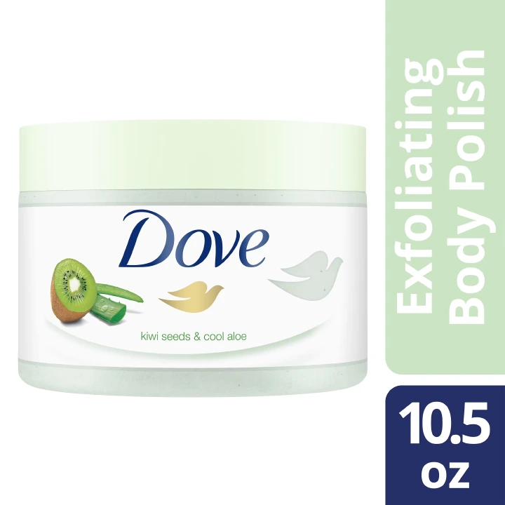 Dove Exfoliating Body Polish Scrub - Kiwi Seeds & Cool Aloe 298g (10.5 oz) - Refreshing Body Scrub & Soothing Exfoliating Moisturizer MOKS