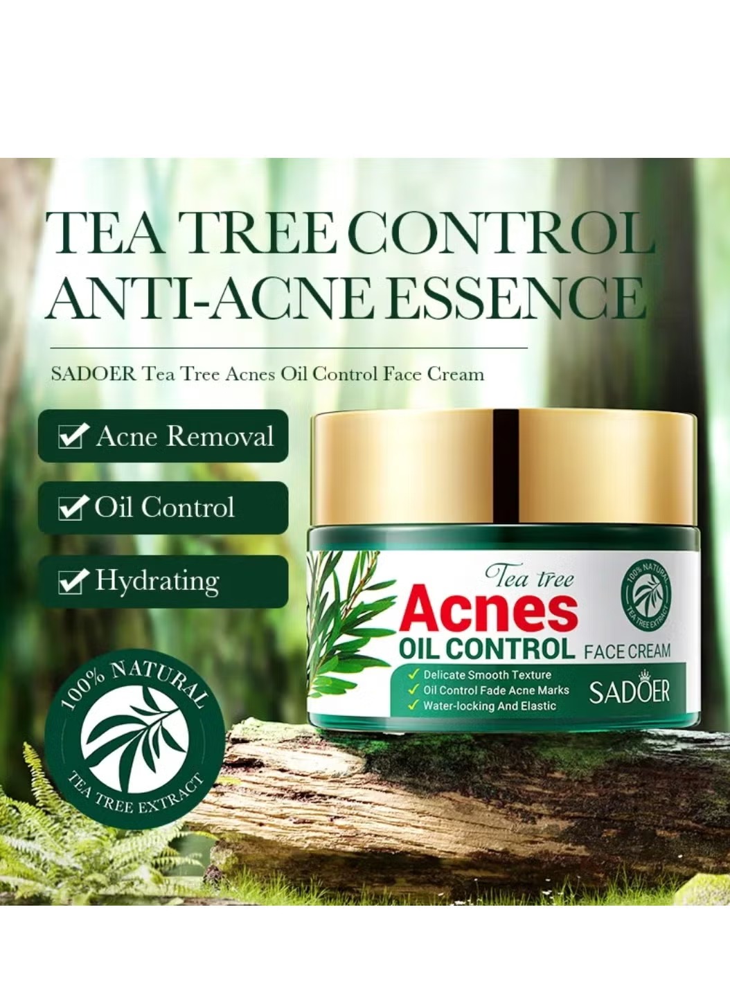 SADOER Tea Tree Acne Oil Control Face Cream - Original Tea Tree Essential Anti-Acne, Fade Acne Marks & Water-Locking Moisturizer MOKS