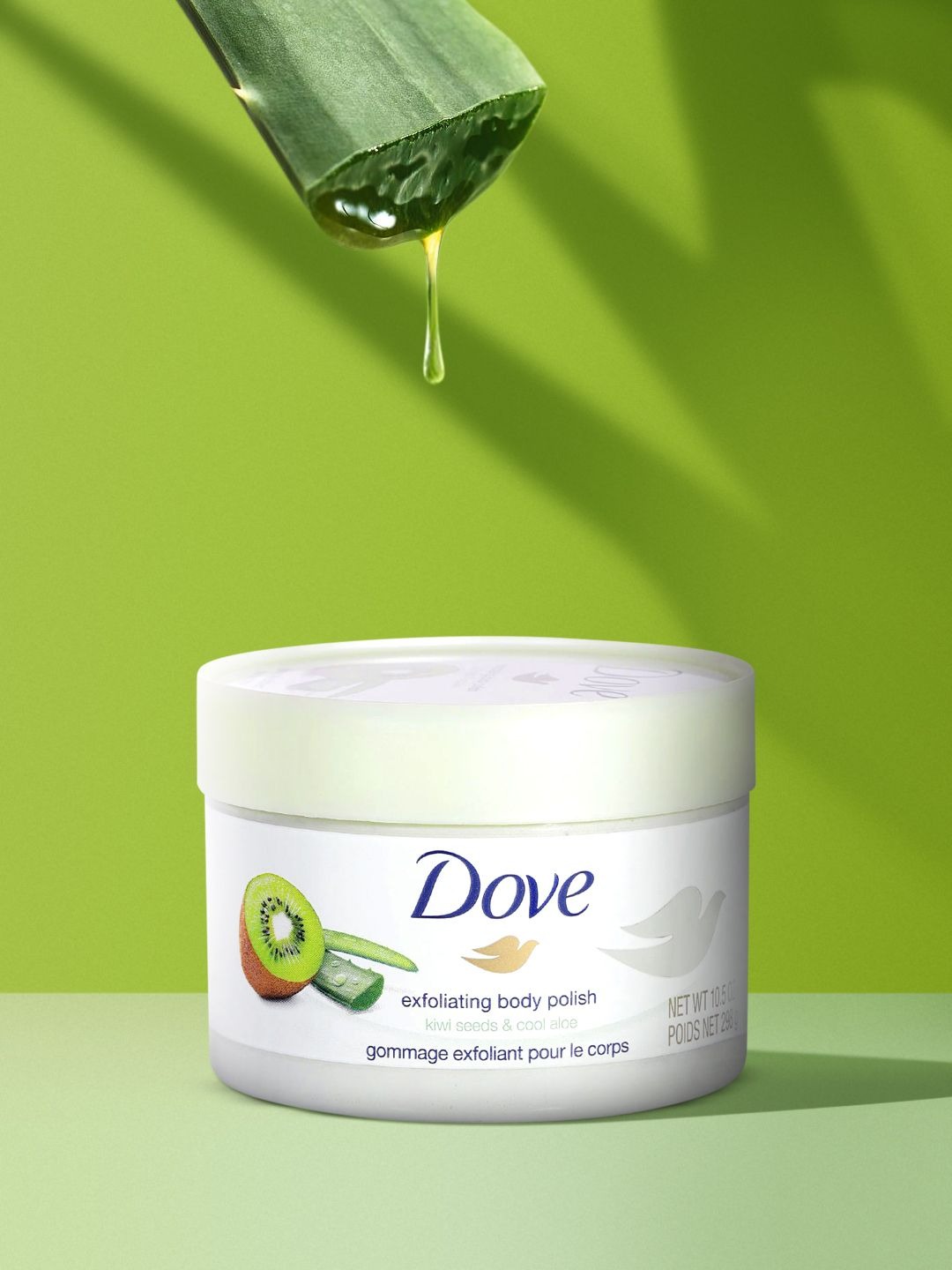 Dove Exfoliating Body Polish Scrub - Kiwi Seeds & Cool Aloe 298g (10.5 oz) - Refreshing Body Scrub & Soothing Exfoliating Moisturizer MOKS