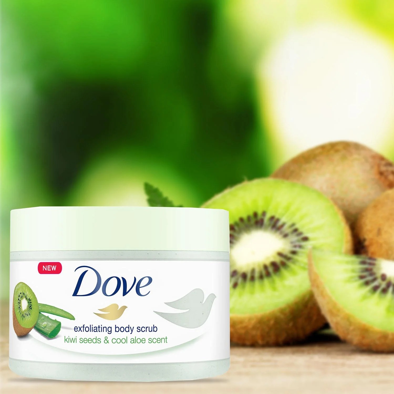 Dove Exfoliating Body Polish Scrub - Kiwi Seeds & Cool Aloe 298g (10.5 oz) - Refreshing Body Scrub & Soothing Exfoliating Moisturizer MOKS