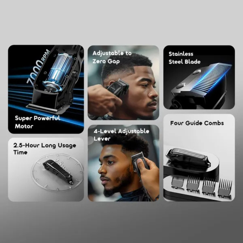 Oraimo EasyCut OCL-230 Professional Cordless Hair Clipper, 7000 RPM High Power Motor, 150 Min Runtime, 2000mAh Battery, Stainless Steel Zero-Gap Blades, Type-C Fast Charging Hair Trimmer