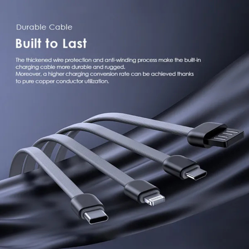 Oraimo Traveler Link 20 20000mAh Power Bank, 4-in-1 Built-in Charging Cables (Type-C, Micro USB, Lightning), 12W Fast Charging Portable Charger for Smartphones and Tablets