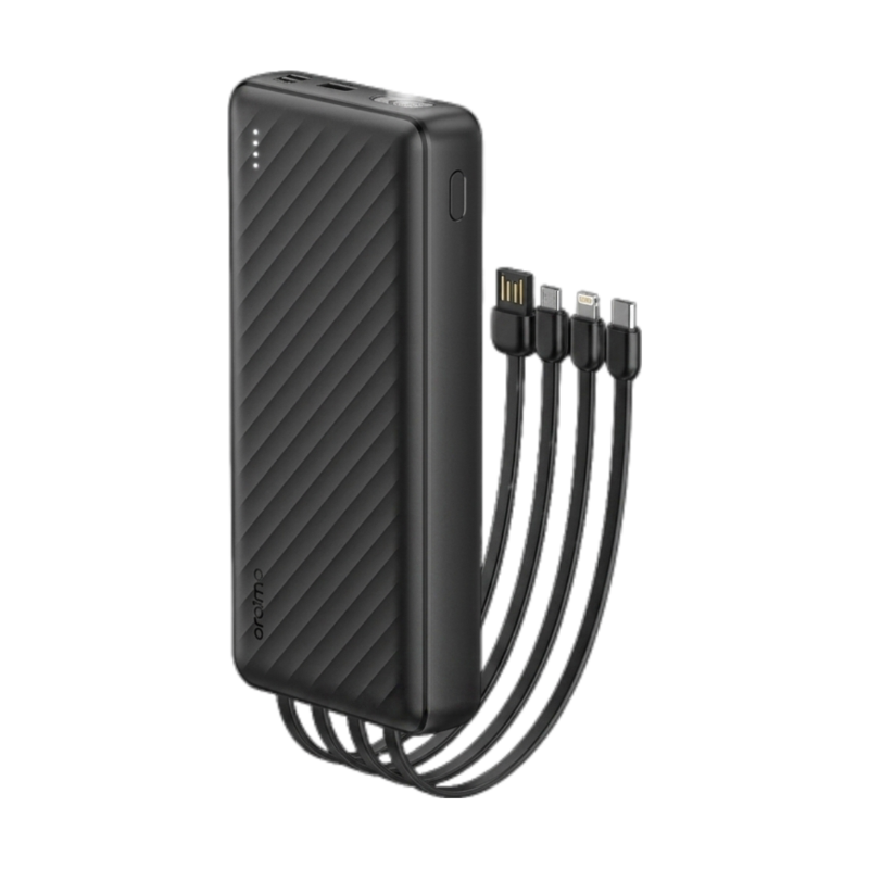 Oraimo Traveler Link 20 20000mAh Power Bank, 4-in-1 Built-in Charging Cables (Type-C, Micro USB, Lightning), 12W Fast Charging Portable Charger for Smartphones and Tablets