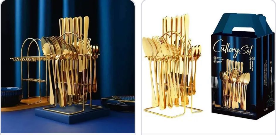24PC Cutlery set in  Silver or Gold, With Storage Rack
