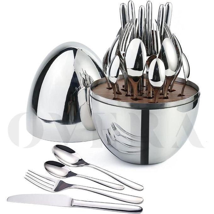 Executive Egg-Shaped Cutlery Set / 36Pc (9 Dinner Knives 9 Dinner Forks 9 Table Spoons 9 Tea Spoons 1 Egg shaped case) in  Gold/silver Color