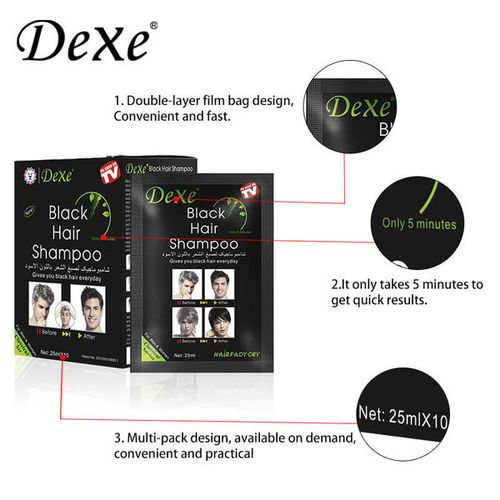 Dexe Dexe Black Hair Shampoo 25ml x10 - Natural Herbal Formula for All Hair Types