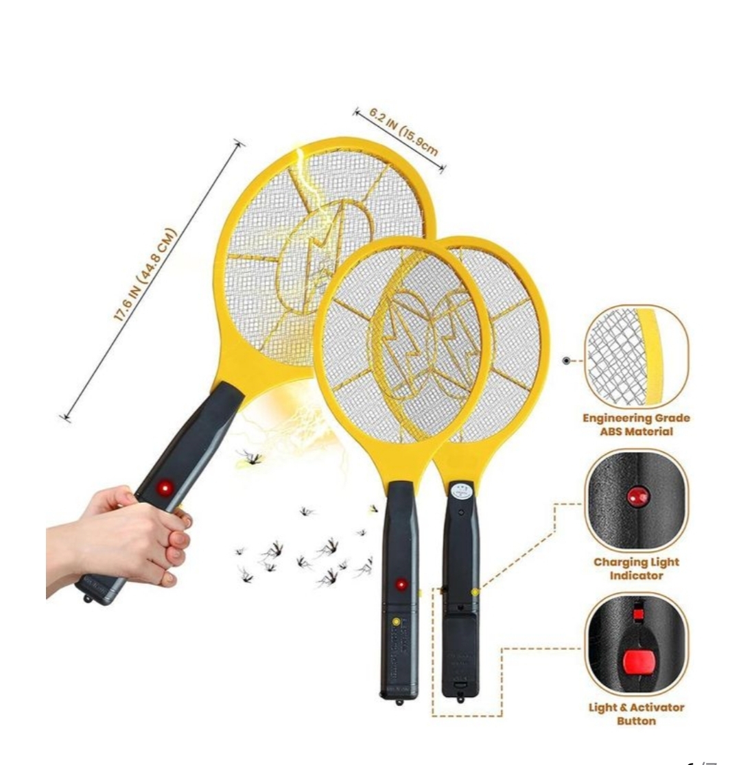 Electric Mosquito & Fly bat Racket/Swatter - Rechargeable Insect Swatter with LED Light, Portable Bug Zapper for Indoor & Outdoor Use, Safe & Effective Insect Killer
