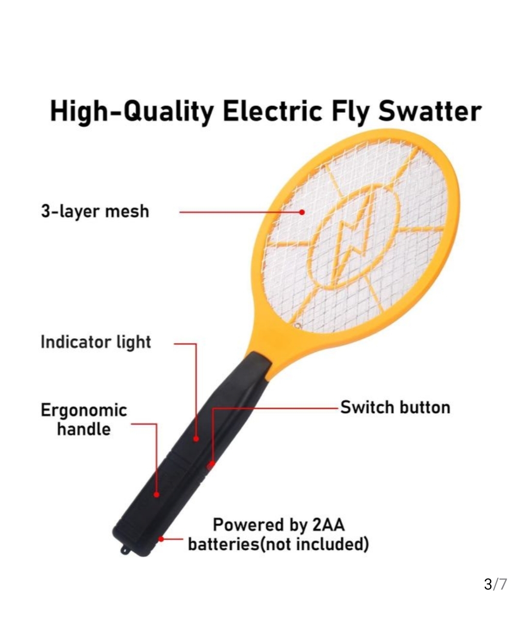 Electric Mosquito & Fly bat Racket/Swatter - Rechargeable Insect Swatter with LED Light, Portable Bug Zapper for Indoor & Outdoor Use, Safe & Effective Insect Killer