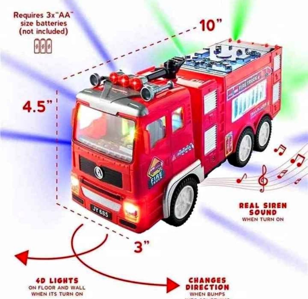 Electric Fire Truck Kids Toy With Bright Flashing Lights Siren Sounds Firetruck Firefighter Fire Fighter