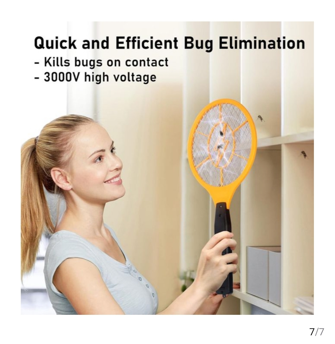 Electric Mosquito & Fly bat Racket/Swatter - Rechargeable Insect Swatter with LED Light, Portable Bug Zapper for Indoor & Outdoor Use, Safe & Effective Insect Killer