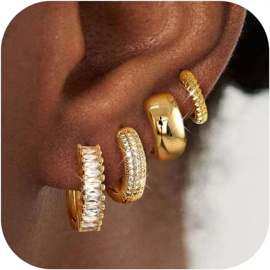 Fashion Design Copper Plated 14K Gold Zircon Earrings for Women, Advanced Texture, Elegant & Versatile Hoop Earrings, Jewelry Wholesale
