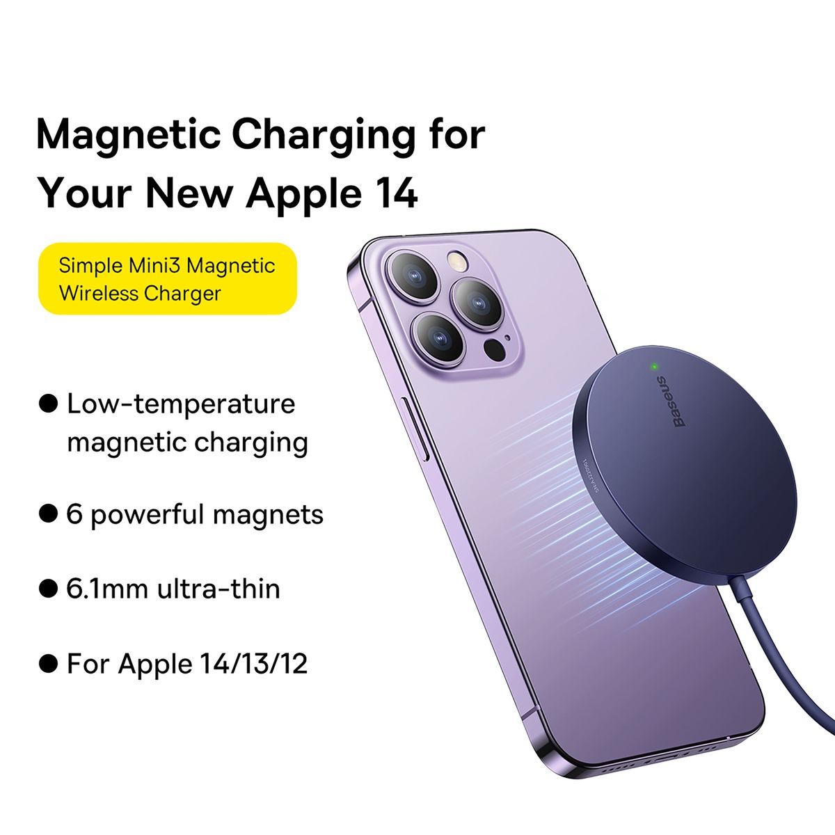 Baseus Simple Mini3 Magnetic Wireless Charger 15W - Dusty Purple