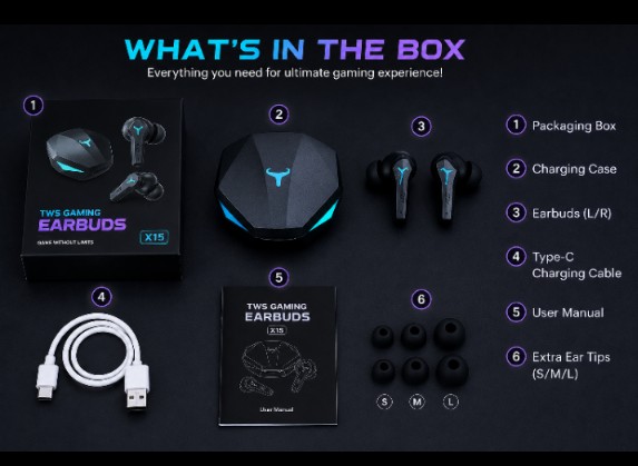 Wireless Gaming Earbuds with RGB Charging Case