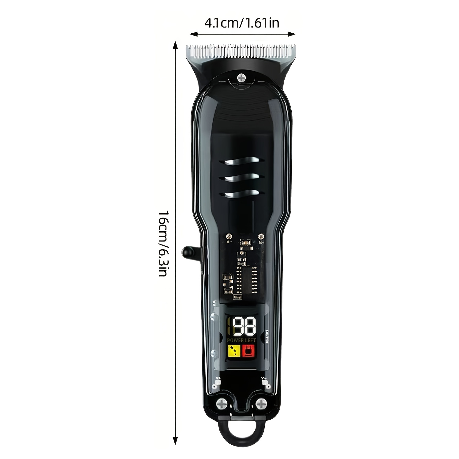 Professional Transparent Hair Clipper for Men – Hollow-Out Design, LED Display, USB Rechargeable, T-Blade Cordless Trimmer with 4 Guide Combs