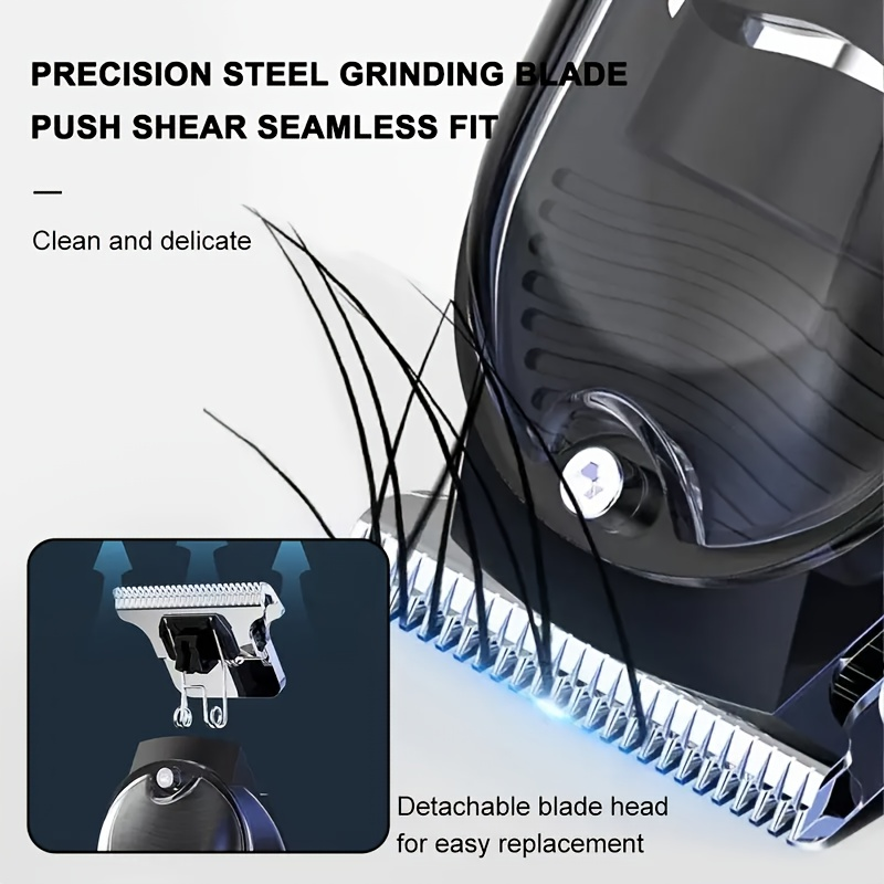 Professional Transparent Hair Clipper for Men – Hollow-Out Design, LED Display, USB Rechargeable, T-Blade Cordless Trimmer with 4 Guide Combs