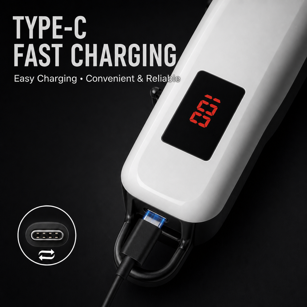 Professional Rechargeable Hair Clipper for Men – Cordless Barber Trimmer Kit with Digital Display, USB Charging & 4 Guide Combs