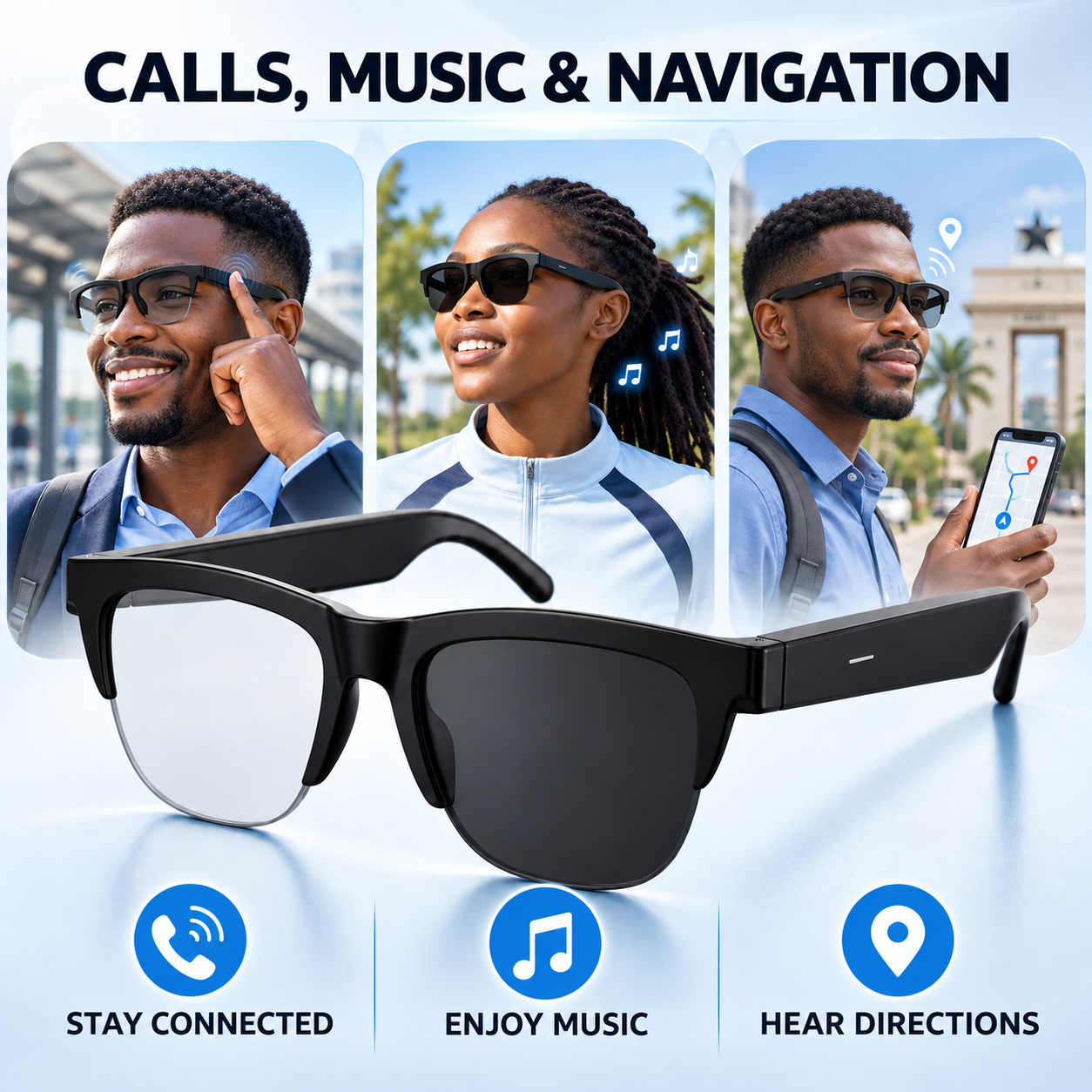 Bluetooth Color-changing Smart Glasses - Air Conduction Calls & Music with UV Protection