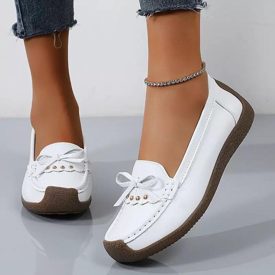 Women's Casual Comfort Slip-On Loafers – Soft Leather Flat Shoes with Bow Detail (Black,white, grey, cream)

Step out in comfort and style with these elegant women's casual shoes