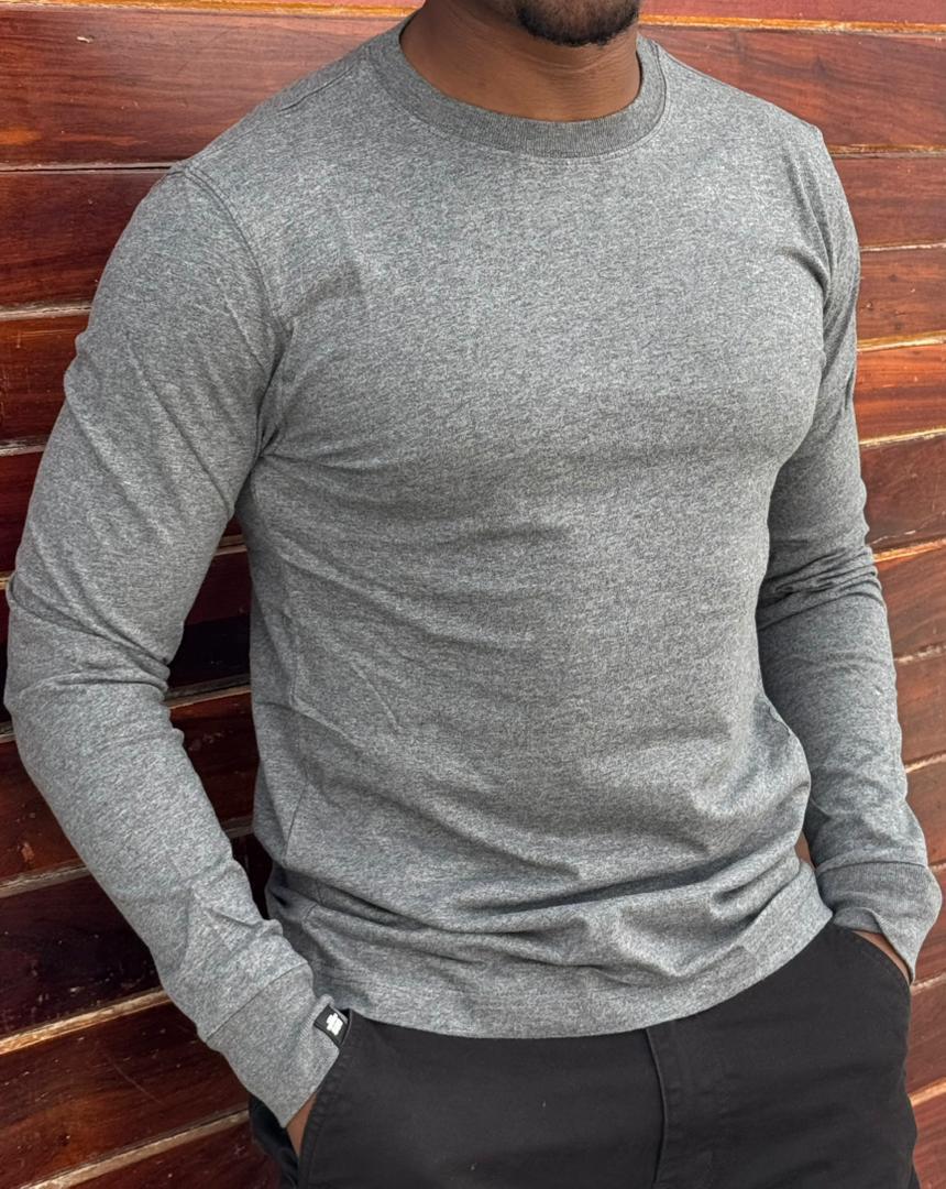 High Quality Long Sleeved Cotton T-Shirts; New Arrivals Boutique Men's Clothing T-Shirts / Solid Color  Crew Neck TShirts Big Fittings