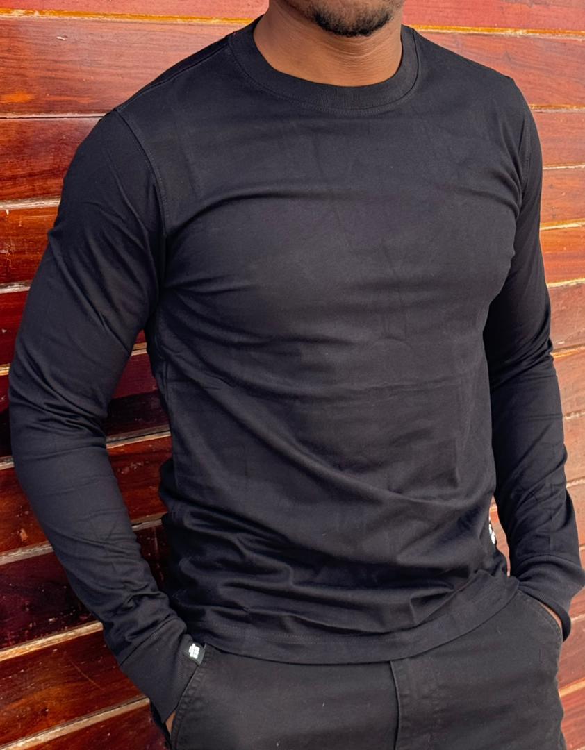 High Quality Long Sleeved Cotton T-Shirts; New Arrivals Boutique Men's Clothing T-Shirts / Solid Color  Crew Neck TShirts Big Fittings