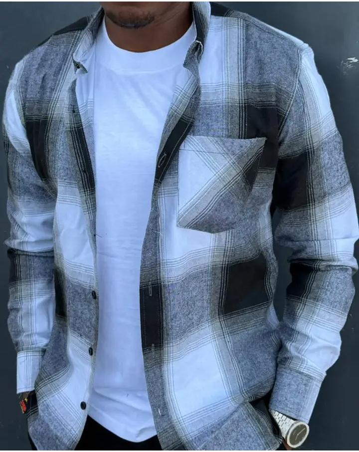 New Arrival High Quality Men's Boutique Long Sleeved Plaid Flannel Shirts; Button Down Men's Clothing T-Shirts /Men's Shirts Checkered Cotton Shirts