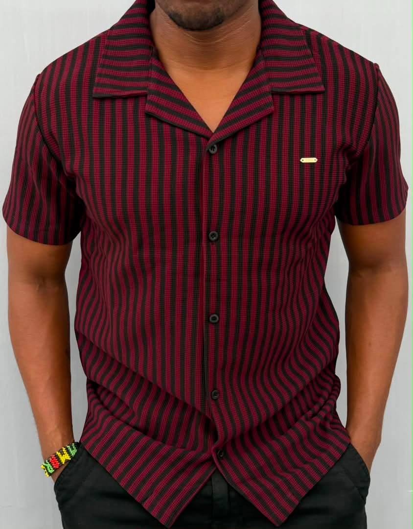 New Arrival Premium Quality Men's Boutique Short Sleeved Striped Cuban Shirts; Non-Fade Fabric Cuban Men's Clothing /Men's Shirts