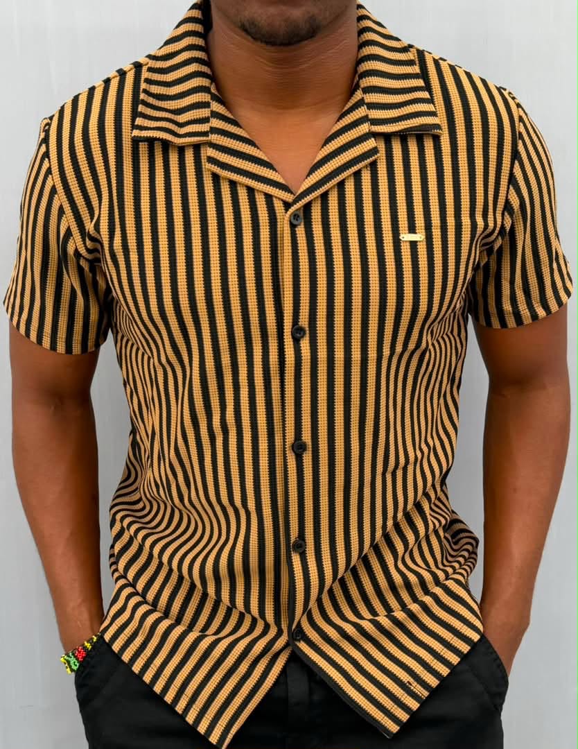 New Arrival Premium Quality Men's Boutique Short Sleeved Striped Cuban Shirts; Non-Fade Fabric Cuban Men's Clothing /Men's Shirts