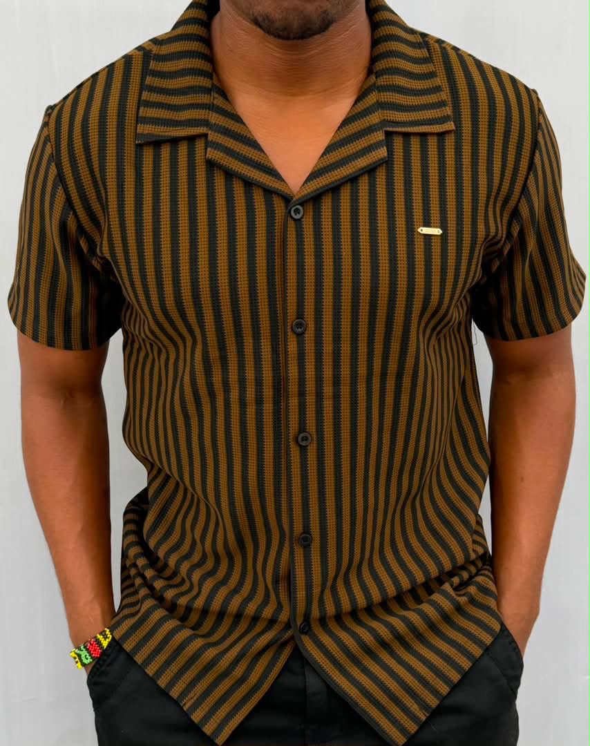 New Arrival Premium Quality Men's Boutique Short Sleeved Striped Cuban Shirts; Non-Fade Fabric Cuban Men's Clothing /Men's Shirts