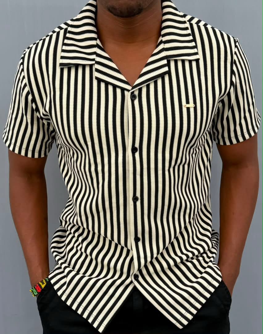 New Arrival Premium Quality Men's Boutique Short Sleeved Striped Cuban Shirts; Non-Fade Fabric Cuban Men's Clothing /Men's Shirts