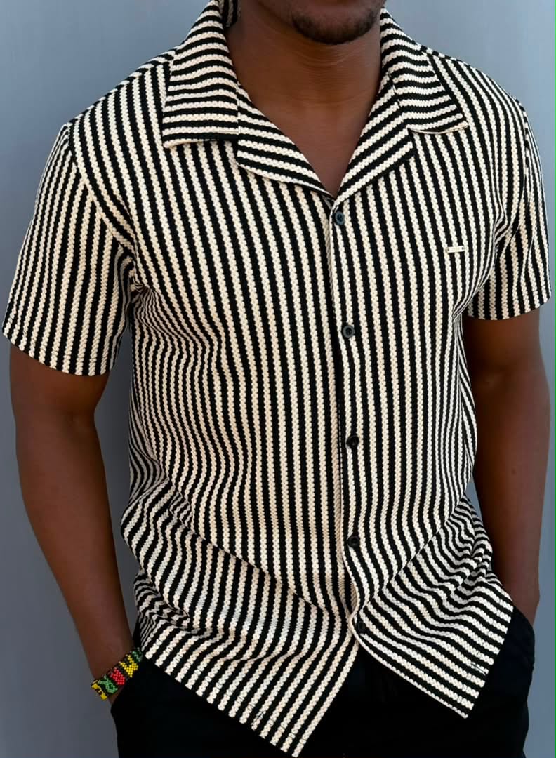 New Arrival Premium Quality Men's Boutique Short Sleeved Striped Cuban Shirts; Non-Fade Fabric Cuban Men's Clothing /Men's Shirts