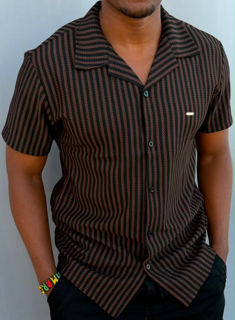 New Arrival Premium Quality Men's Boutique Short Sleeved Striped Cuban Shirts; Non-Fade Fabric Cuban Men's Clothing /Men's Shirts