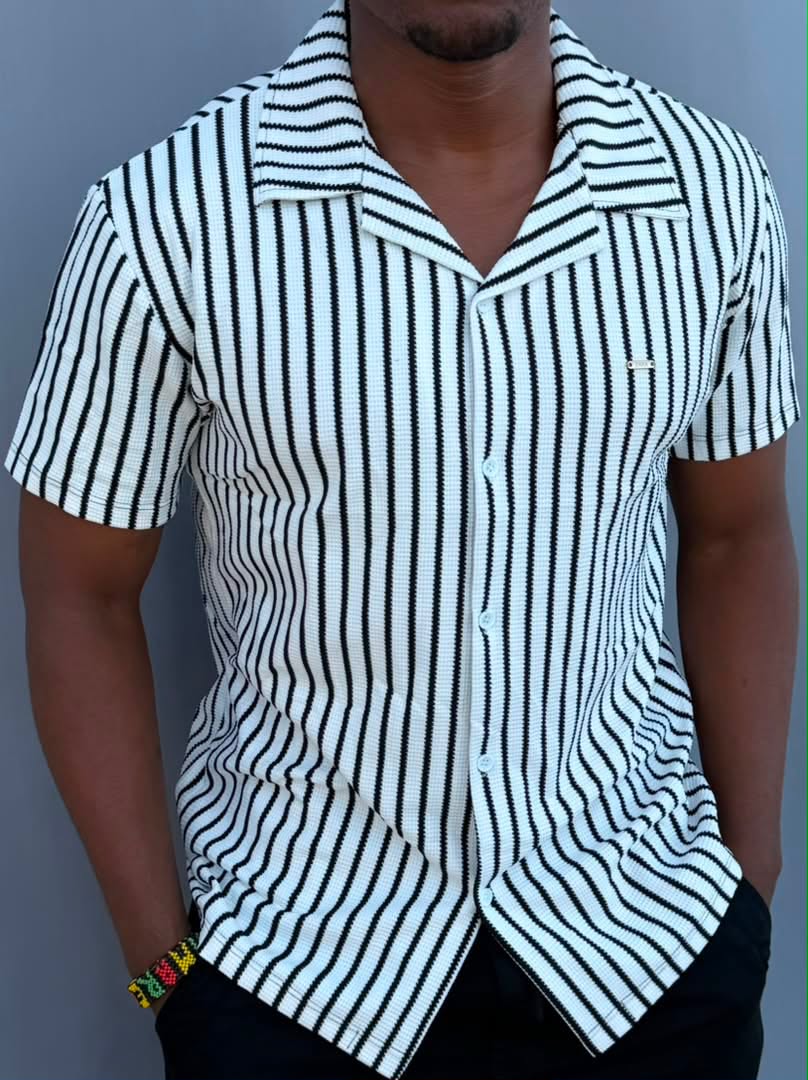 New Arrival Premium Quality Men's Boutique Short Sleeved Striped Cuban Shirts; Non-Fade Fabric Cuban Men's Clothing /Men's Shirts