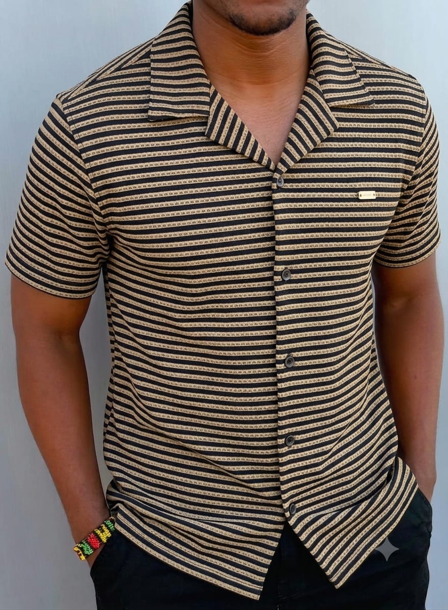 New Arrival Premium Quality Men's Boutique Short Sleeved Striped Cuban Shirts; Non-Fade Fabric Cuban Men's Clothing /Men's Shirts