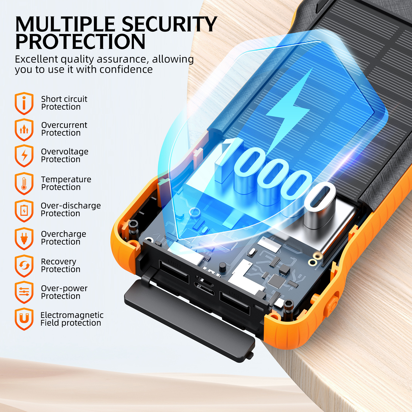 Multi functional solar mobile power supply kit, emergency light with built-in cable, solar power bank, portable, lightweight, portable, and durable charging capacity