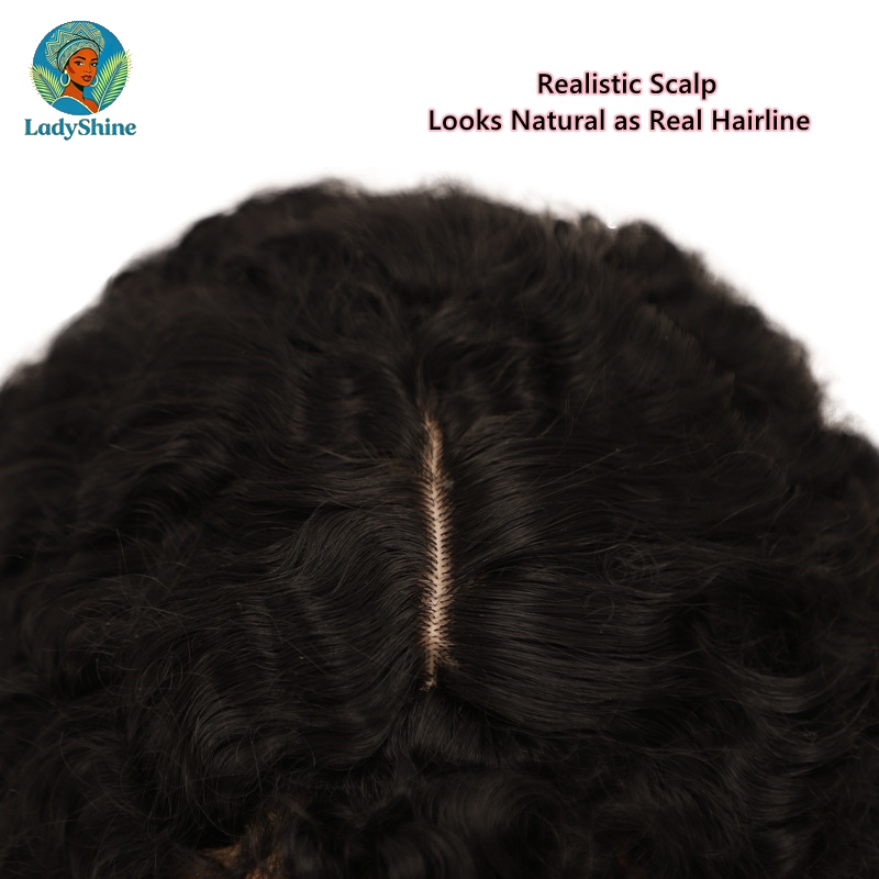 【LadyShine】16Inch Fluffy Afro Kinky Curly Bang Wig,Matte No Gloss High Temp Hair,Realistic Scalp Natural Hairline,Breathable Adjustable Rose Net Black Wig For African Women Daily Outdoor & Office Use