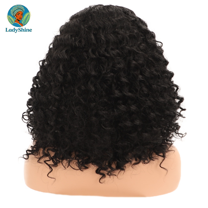 【LadyShine】16Inch Fluffy Afro Kinky Curly Bang Wig,Matte No Gloss High Temp Hair,Realistic Scalp Natural Hairline,Breathable Adjustable Rose Net Black Wig For African Women Daily Outdoor & Office Use