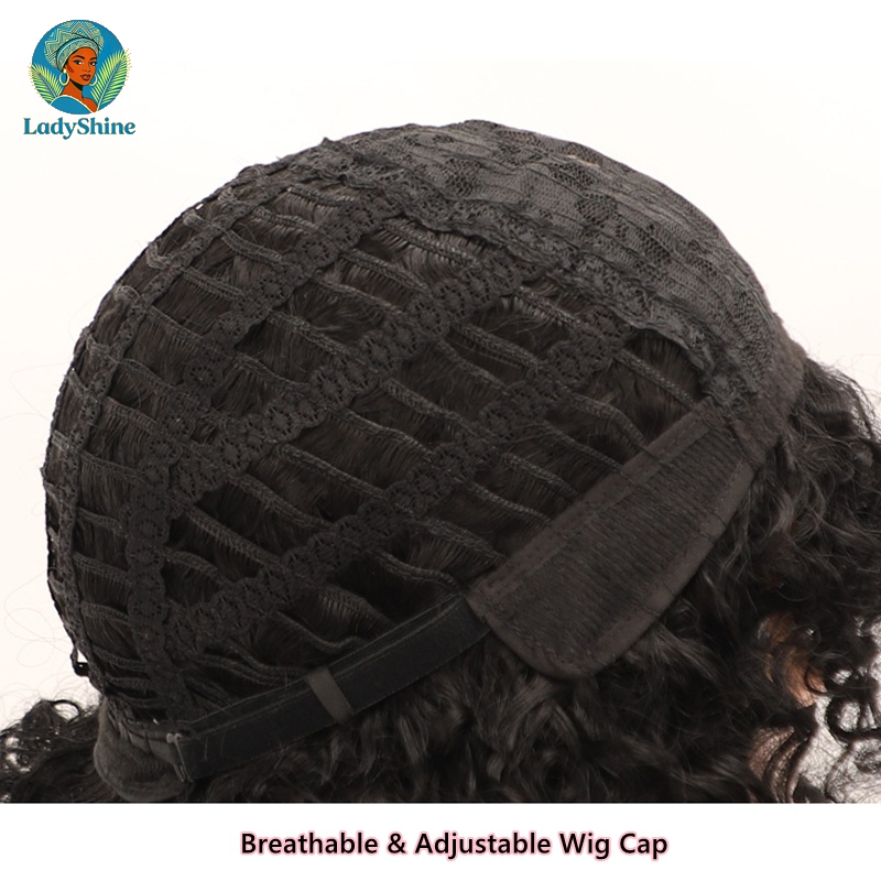 【LadyShine】16Inch Fluffy Afro Kinky Curly Bang Wig,Matte No Gloss High Temp Hair,Realistic Scalp Natural Hairline,Breathable Adjustable Rose Net Black Wig For African Women Daily Outdoor & Office Use