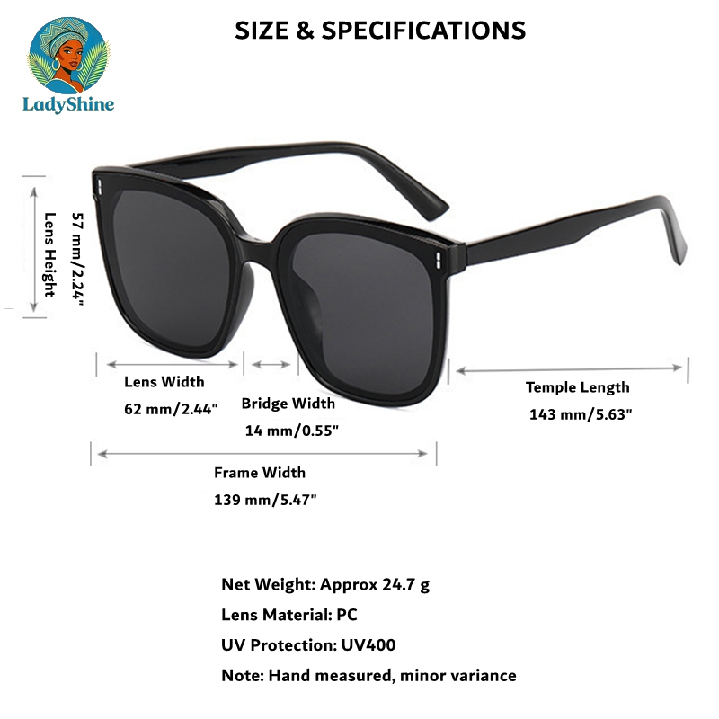 【LadyShine】Unisex Square Sunglasses UV400 Protection PC Lens Fashion Eyewear, Lightweight Anti-UV Sun Glasses For Men Women, Driving Safari Party Church Daily Wear, Black & Cream Two Colors Available