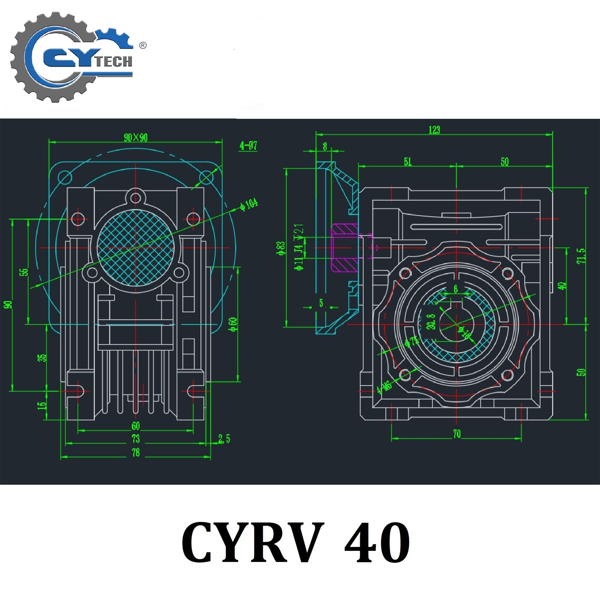 CYRV40 Industrial Precision Worm Gear High Performance Worm Gear Reducer 7.5:1 to 100:1