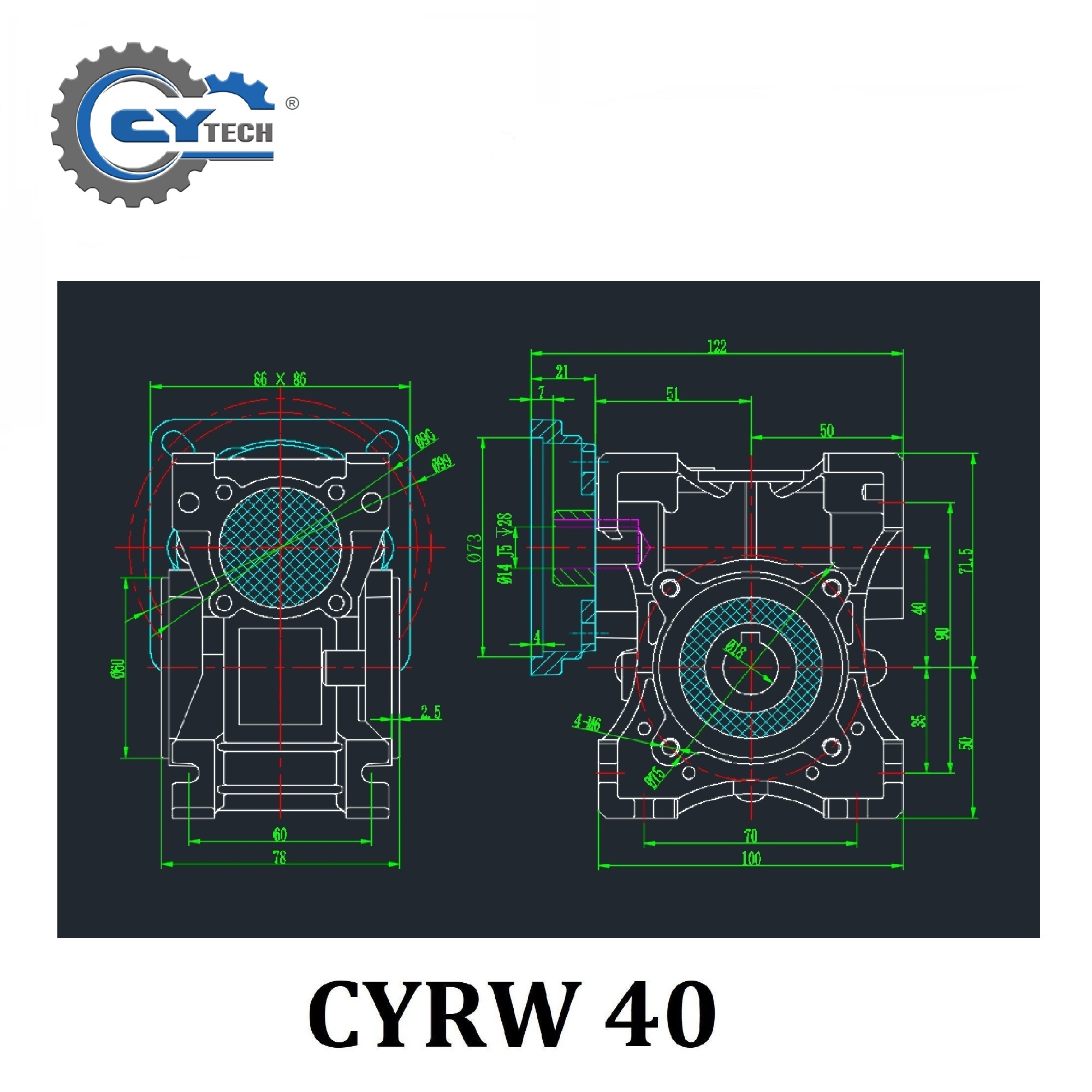 CYRW40 Worm Gearbox High Efficiency Compact Worm Gear Reducer