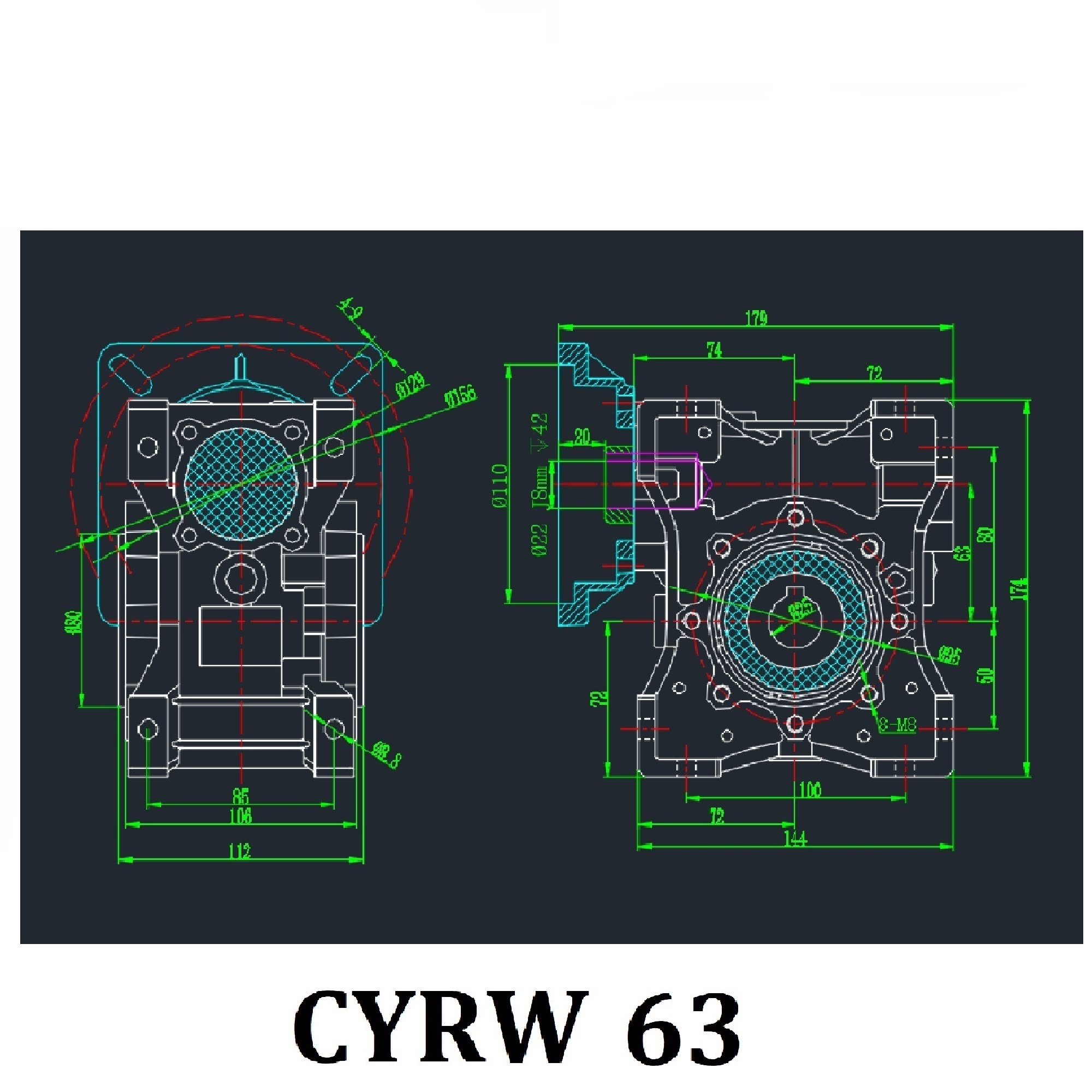 CYRW63 Worm Gearbox High Efficiency Worm Drive Gearbox with Ratio 7.5:1 to 100:1