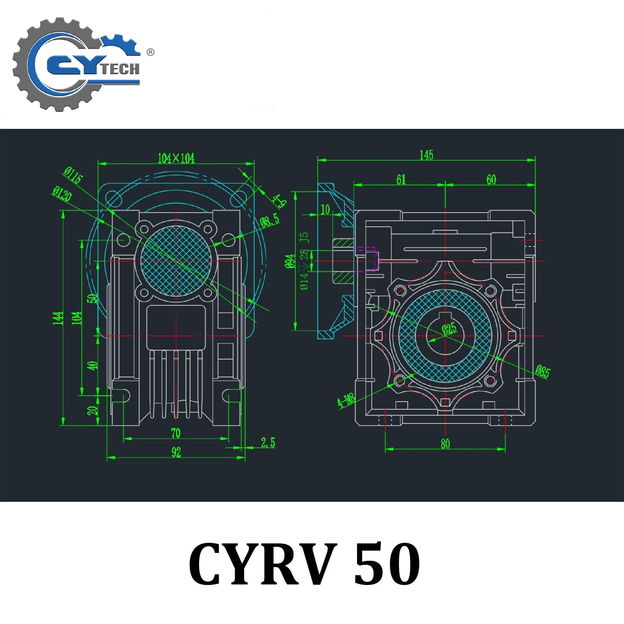 CYRV50 Industrial Worm Drive Gearbox High Efficiency Worm Gear Reducer 7.5:1 to 100:1